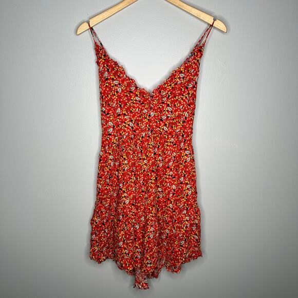 Intimately By Free People Women's Red Floral Tie Back Mini Dress Size M - Picture 3 of 10